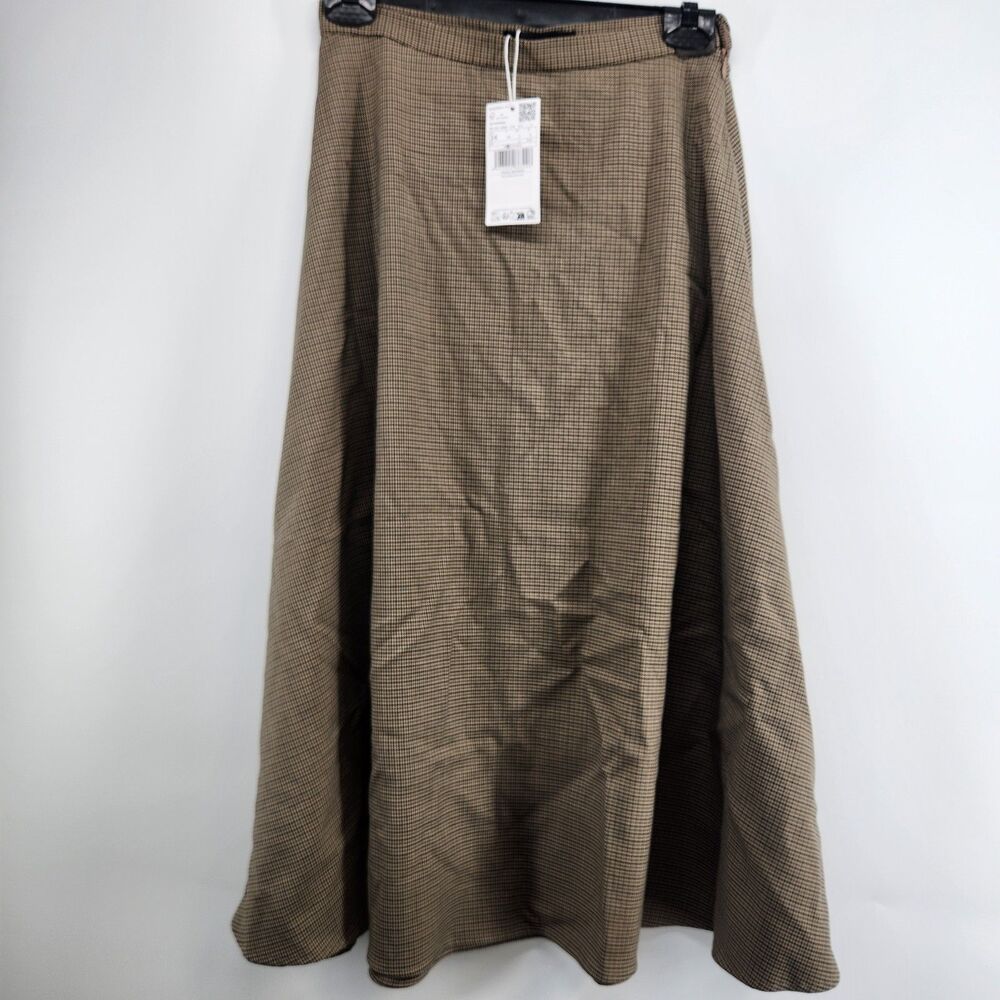 Mango MNG Women's US 2 Brown houndstooth Wool Blend Skirt NWT $99